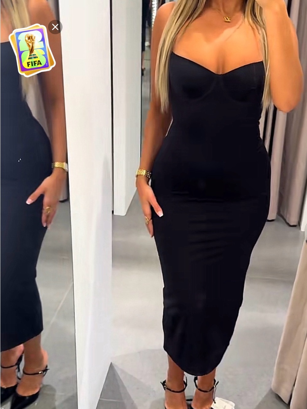 Zara Black Evening Midi Dress with Sweetheart Neckline